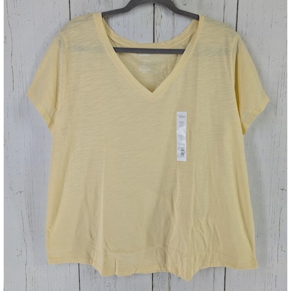 Sonoma Size XXL The Everyday Tee Yellow V‎ Neck Short Sleeve Casual Top NWT